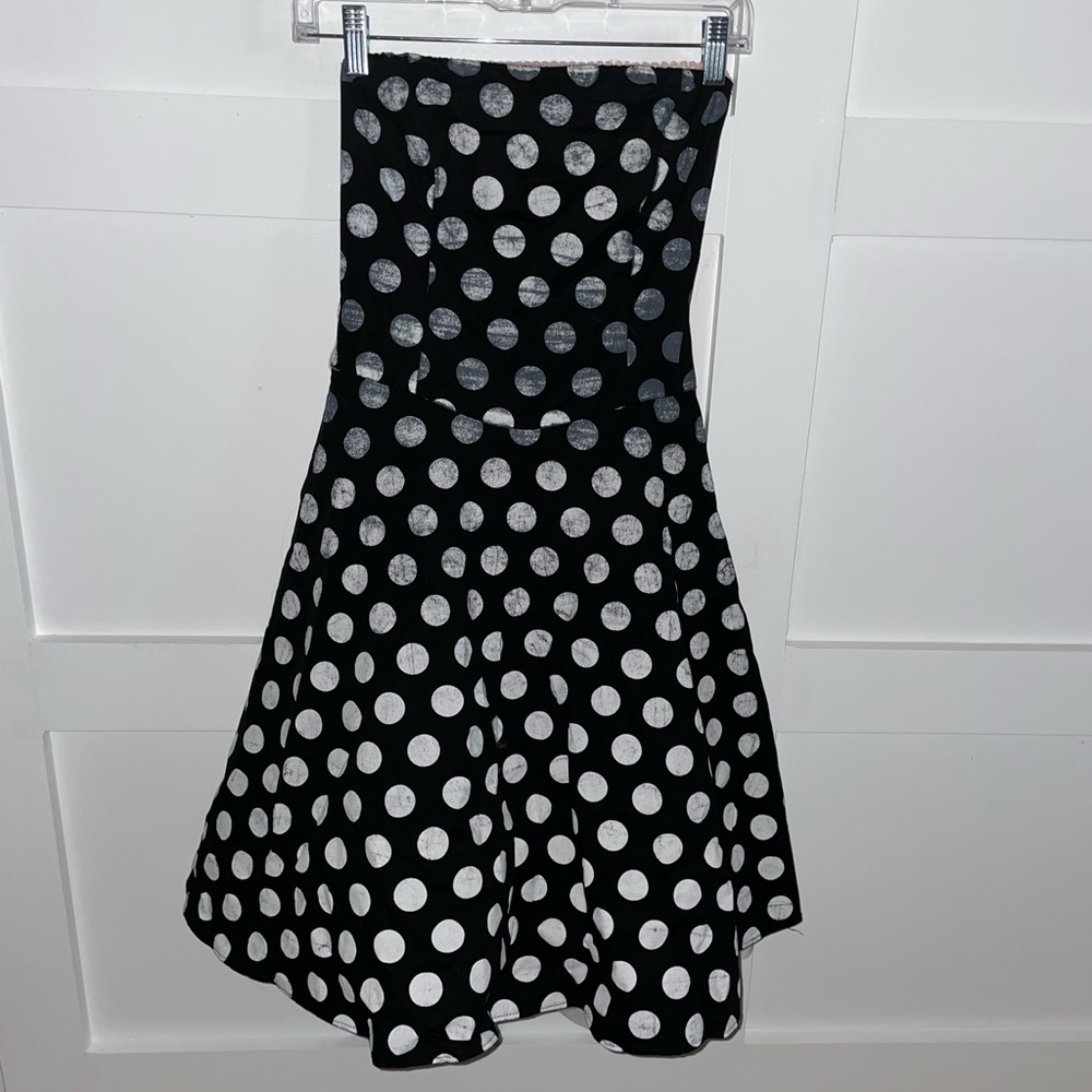 Ruby Rox Black With White Polka Dots Strapless Dr… - image 1
